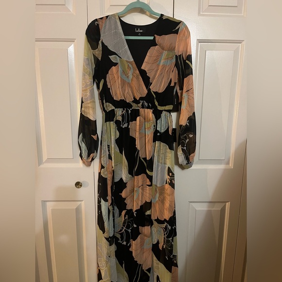 NWT Lulus Wondrous Water Lilies Black Floral Print Maxi Dress - Picture 5 of 7
